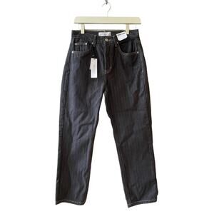 Topshop High Waist Straight Leg Black Herringbone Brushed Denim Jeans Size 6 W28